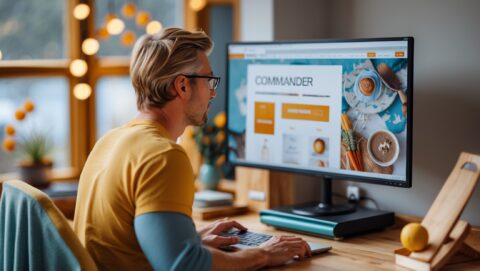 Un client devant son ordinateur affichant un site internet professionnel en WordPress